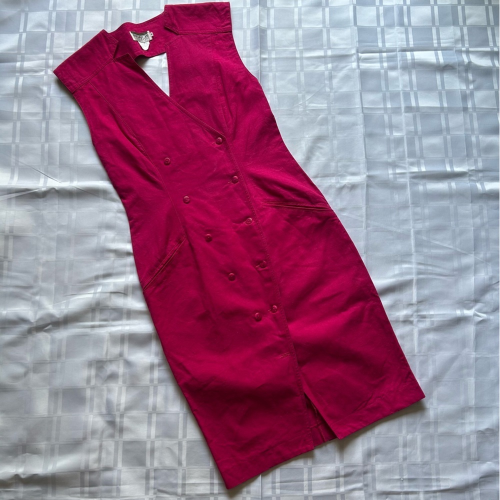 Bugatchi Vibrant Pink Double-Breasted Mid- Length Tailored Fit Sleeveless Dress